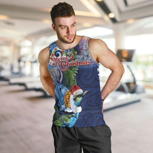 New Zealand Merry Christmas Men Tank Top Maori Tribal Pattern with Xmas Tui Bird