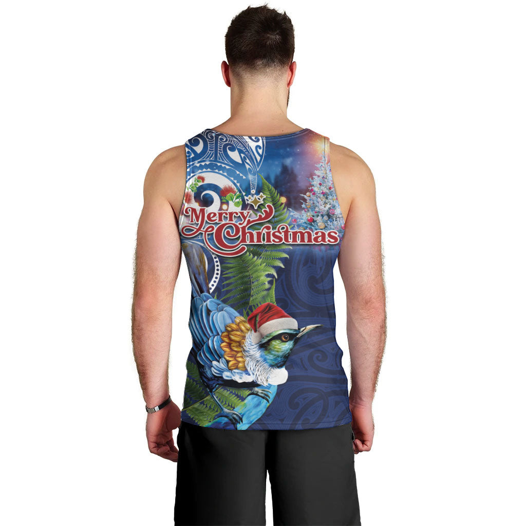 New Zealand Merry Christmas Men Tank Top Maori Tribal Pattern with Xmas Tui Bird