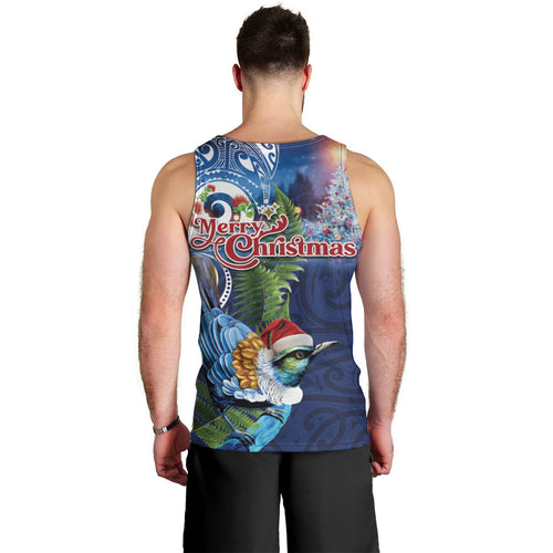New Zealand Merry Christmas Men Tank Top Maori Tribal Pattern with Xmas Tui Bird