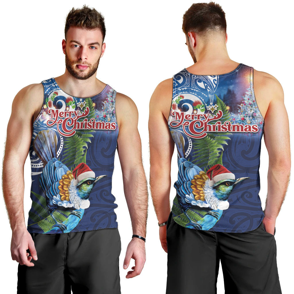 New Zealand Merry Christmas Men Tank Top Maori Tribal Pattern with Xmas Tui Bird