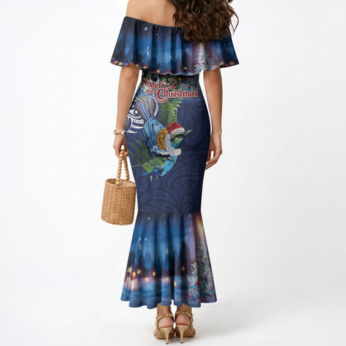 New Zealand Merry Christmas Mermaid Dress Maori Tribal Pattern with Xmas Tui Bird