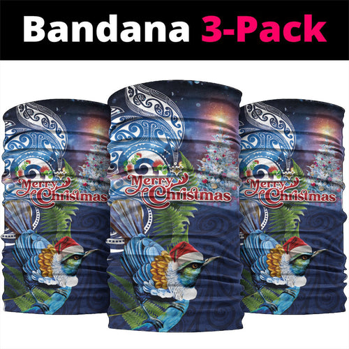 New Zealand Merry Christmas Neck Gaiter Maori Tribal Pattern with Xmas Tui Bird