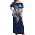 New Zealand Merry Christmas Off Shoulder Maxi Dress Maori Tribal Pattern with Xmas Tui Bird