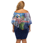New Zealand Merry Christmas Off Shoulder Short Dress Maori Tribal Pattern with Xmas Tui Bird