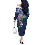 New Zealand Merry Christmas Off The Shoulder Long Sleeve Dress Maori Tribal Pattern with Xmas Tui Bird