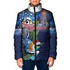 New Zealand Merry Christmas Padded Jacket Maori Tribal Pattern with Xmas Tui Bird