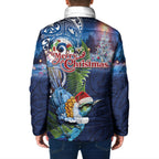 New Zealand Merry Christmas Padded Jacket Maori Tribal Pattern with Xmas Tui Bird