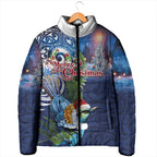New Zealand Merry Christmas Padded Jacket Maori Tribal Pattern with Xmas Tui Bird