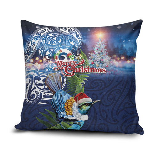 New Zealand Merry Christmas Pillow Cover Maori Tribal Pattern with Xmas Tui Bird