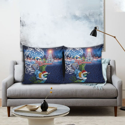 New Zealand Merry Christmas Pillow Cover Maori Tribal Pattern with Xmas Tui Bird