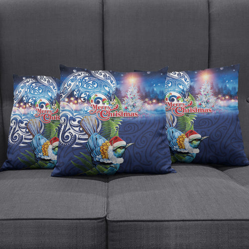 New Zealand Merry Christmas Pillow Cover Maori Tribal Pattern with Xmas Tui Bird