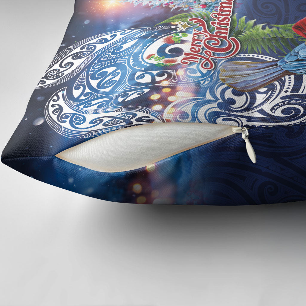 New Zealand Merry Christmas Pillow Cover Maori Tribal Pattern with Xmas Tui Bird