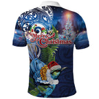 New Zealand Merry Christmas Polo Shirt Maori Tribal Pattern with Xmas Tui Bird