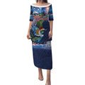 New Zealand Merry Christmas Puletasi Maori Tribal Pattern with Xmas Tui Bird