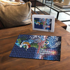 New Zealand Merry Christmas Puzzle Maori Tribal Pattern with Xmas Tui Bird