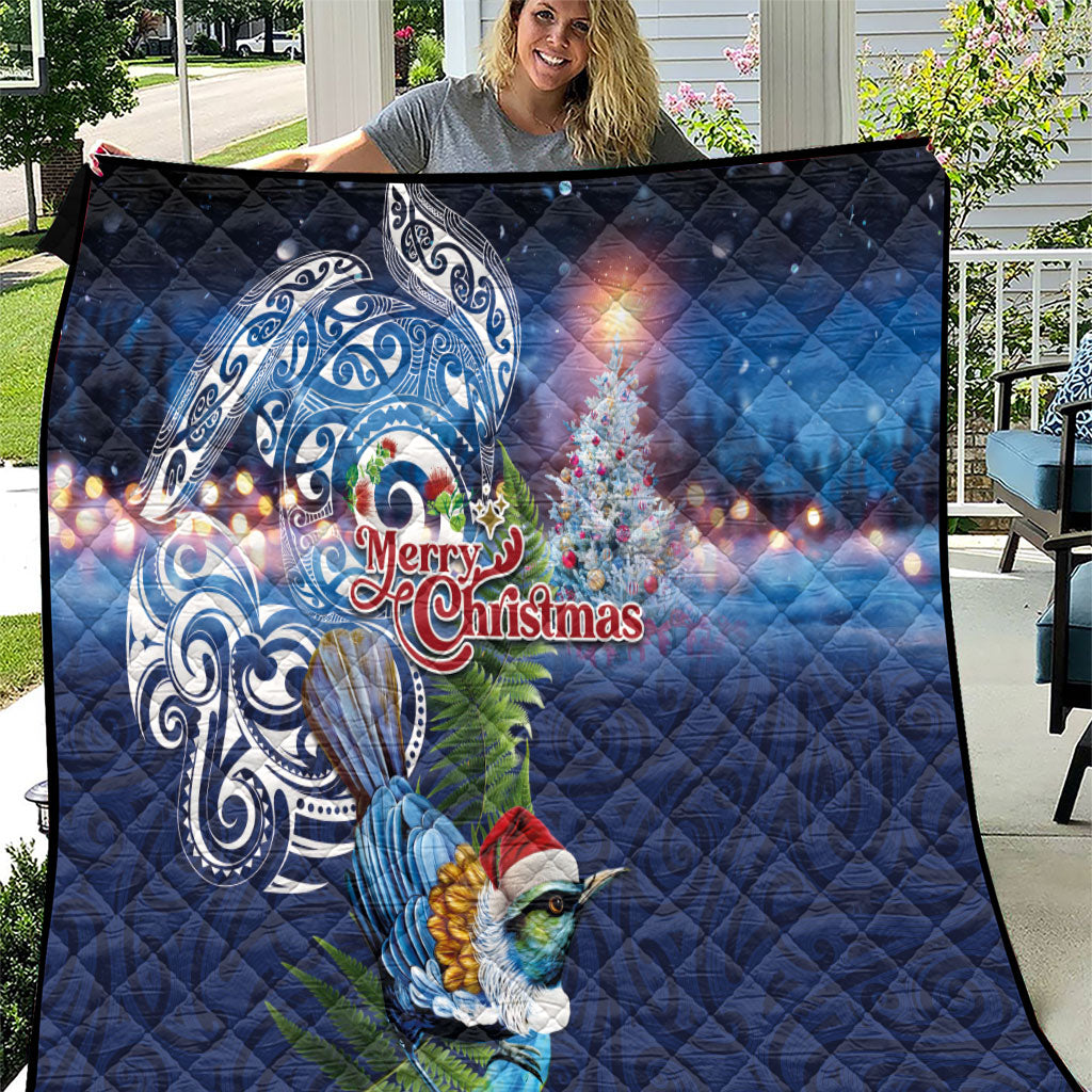 New Zealand Merry Christmas Quilt Maori Tribal Pattern with Xmas Tui Bird