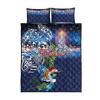 New Zealand Merry Christmas Quilt Bed Set Maori Tribal Pattern with Xmas Tui Bird