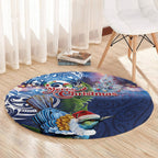New Zealand Merry Christmas Round Carpet Maori Tribal Pattern with Xmas Tui Bird