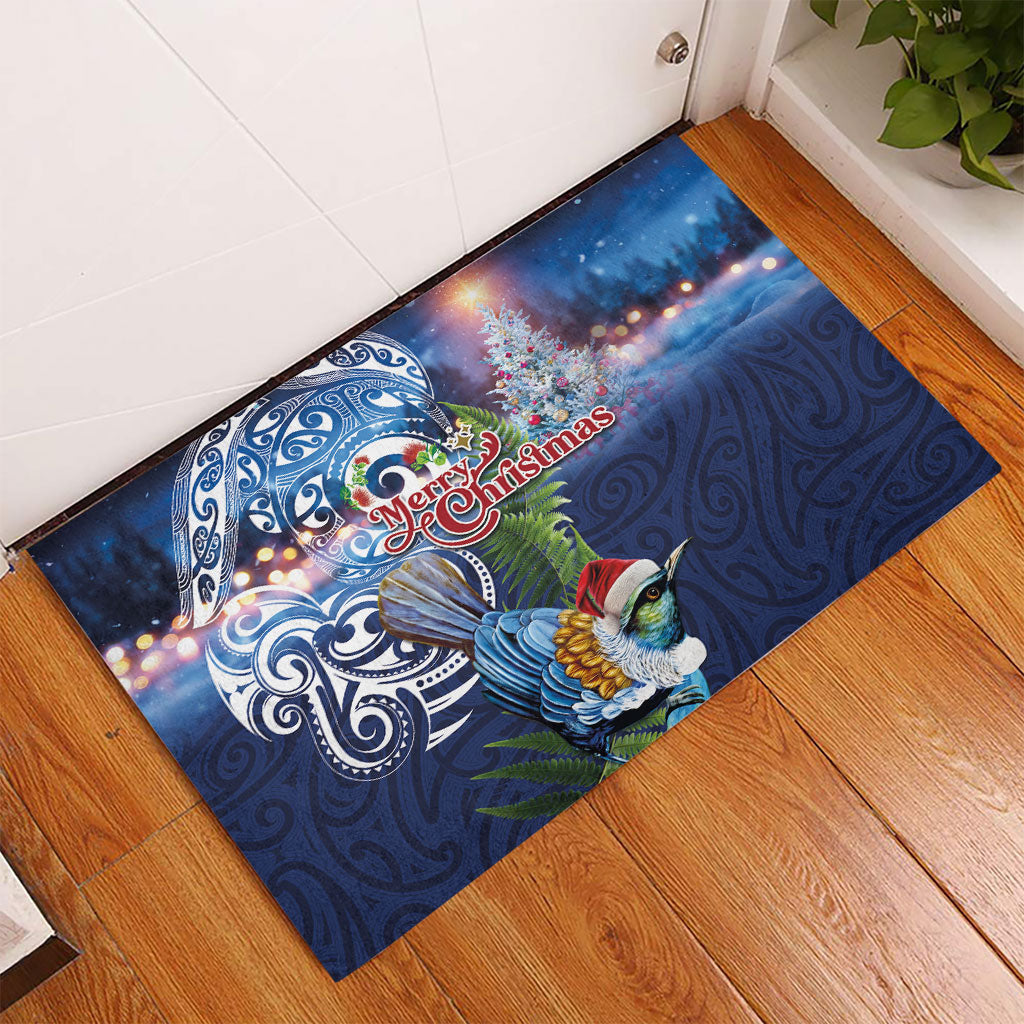 New Zealand Merry Christmas Rubber Doormat Maori Tribal Pattern with Xmas Tui Bird