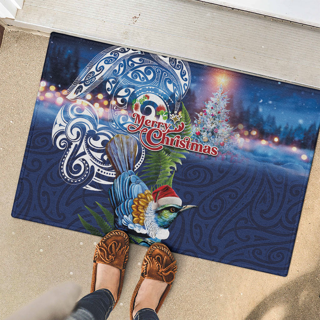 New Zealand Merry Christmas Rubber Doormat Maori Tribal Pattern with Xmas Tui Bird