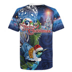 New Zealand Merry Christmas Rugby Jersey Maori Tribal Pattern with Xmas Tui Bird