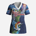 New Zealand Merry Christmas Scrub Top Maori Tribal Pattern with Xmas Tui Bird