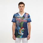 New Zealand Merry Christmas Scrub Top Maori Tribal Pattern with Xmas Tui Bird