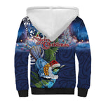 New Zealand Merry Christmas Sherpa Hoodie Maori Tribal Pattern with Xmas Tui Bird
