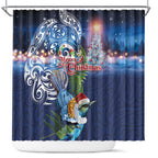 New Zealand Merry Christmas Shower Curtain Maori Tribal Pattern with Xmas Tui Bird