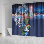 New Zealand Merry Christmas Shower Curtain Maori Tribal Pattern with Xmas Tui Bird