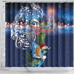 New Zealand Merry Christmas Shower Curtain Maori Tribal Pattern with Xmas Tui Bird