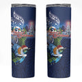 New Zealand Merry Christmas Skinny Tumbler Maori Tribal Pattern with Xmas Tui Bird