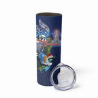 New Zealand Merry Christmas Skinny Tumbler Maori Tribal Pattern with Xmas Tui Bird
