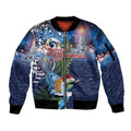 New Zealand Merry Christmas Sleeve Zip Bomber Jacket Maori Tribal Pattern with Xmas Tui Bird