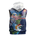 New Zealand Merry Christmas Sleeveless Hoodie Maori Tribal Pattern with Xmas Tui Bird