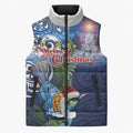 New Zealand Merry Christmas Sleeveless Puffer Jacket Maori Tribal Pattern with Xmas Tui Bird