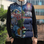 New Zealand Merry Christmas Sleeveless Puffer Jacket Maori Tribal Pattern with Xmas Tui Bird