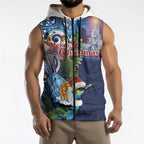 New Zealand Merry Christmas Sleeveless Zip Hoodie Maori Tribal Pattern with Xmas Tui Bird