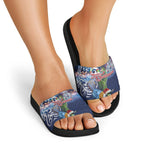 New Zealand Merry Christmas Slide Sandals Maori Tribal Pattern with Xmas Tui Bird
