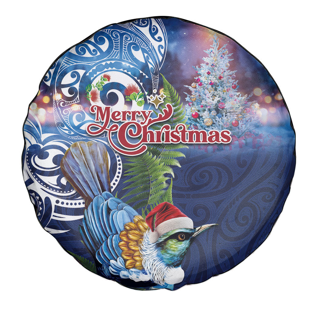 New Zealand Merry Christmas Spare Tire Cover Maori Tribal Pattern with Xmas Tui Bird