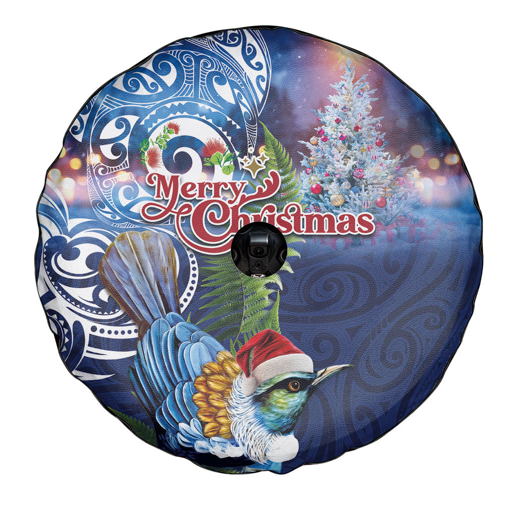 New Zealand Merry Christmas Spare Tire Cover Maori Tribal Pattern with Xmas Tui Bird