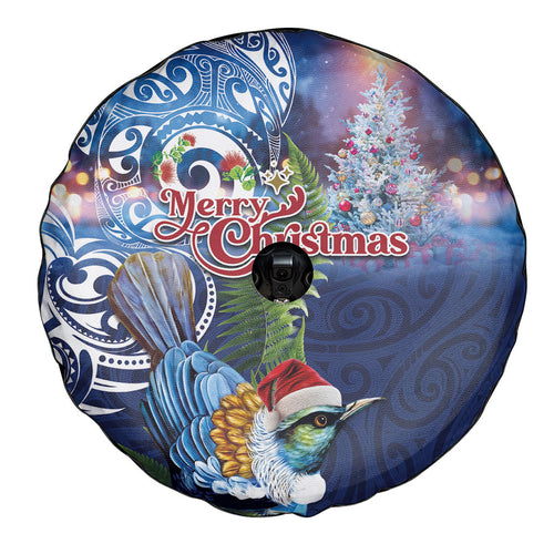 New Zealand Merry Christmas Spare Tire Cover Maori Tribal Pattern with Xmas Tui Bird