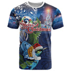 New Zealand Merry Christmas T Shirt Maori Tribal Pattern with Xmas Tui Bird