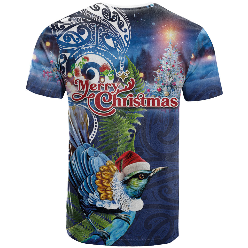 New Zealand Merry Christmas T Shirt Maori Tribal Pattern with Xmas Tui Bird