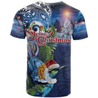 New Zealand Merry Christmas T Shirt Maori Tribal Pattern with Xmas Tui Bird