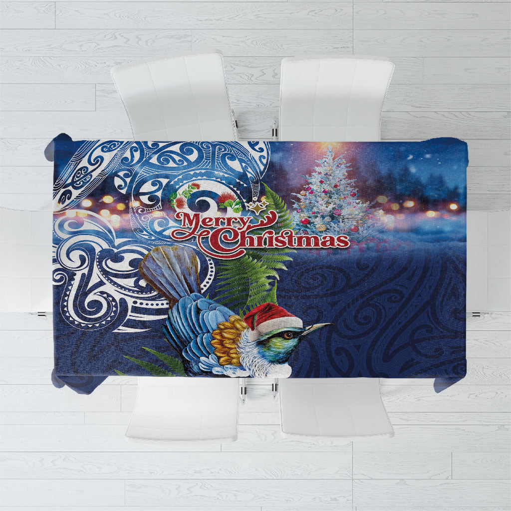 New Zealand Merry Christmas Tablecloth Maori Tribal Pattern with Xmas Tui Bird