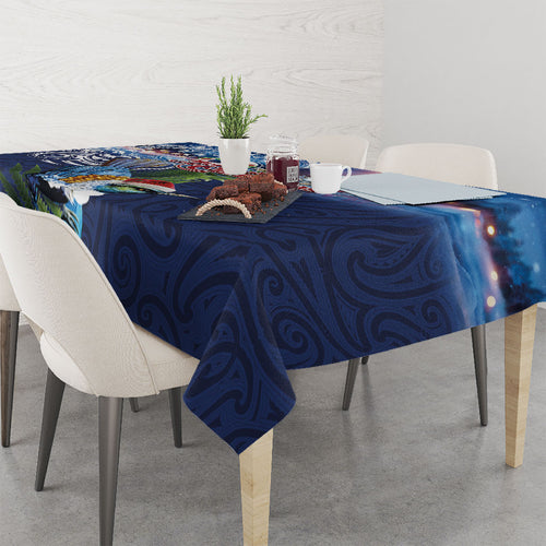 New Zealand Merry Christmas Tablecloth Maori Tribal Pattern with Xmas Tui Bird