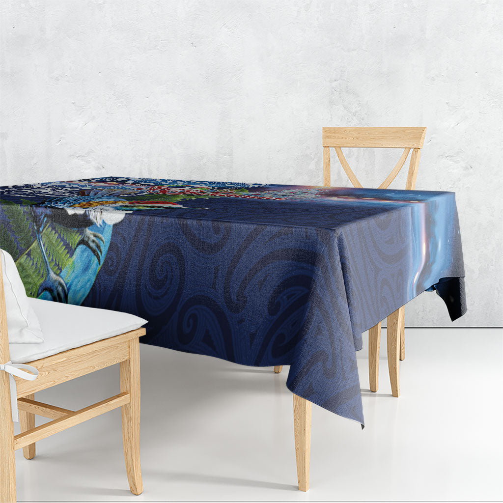 New Zealand Merry Christmas Tablecloth Maori Tribal Pattern with Xmas Tui Bird