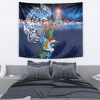 New Zealand Merry Christmas Tapestry Maori Tribal Pattern with Xmas Tui Bird