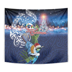 New Zealand Merry Christmas Tapestry Maori Tribal Pattern with Xmas Tui Bird